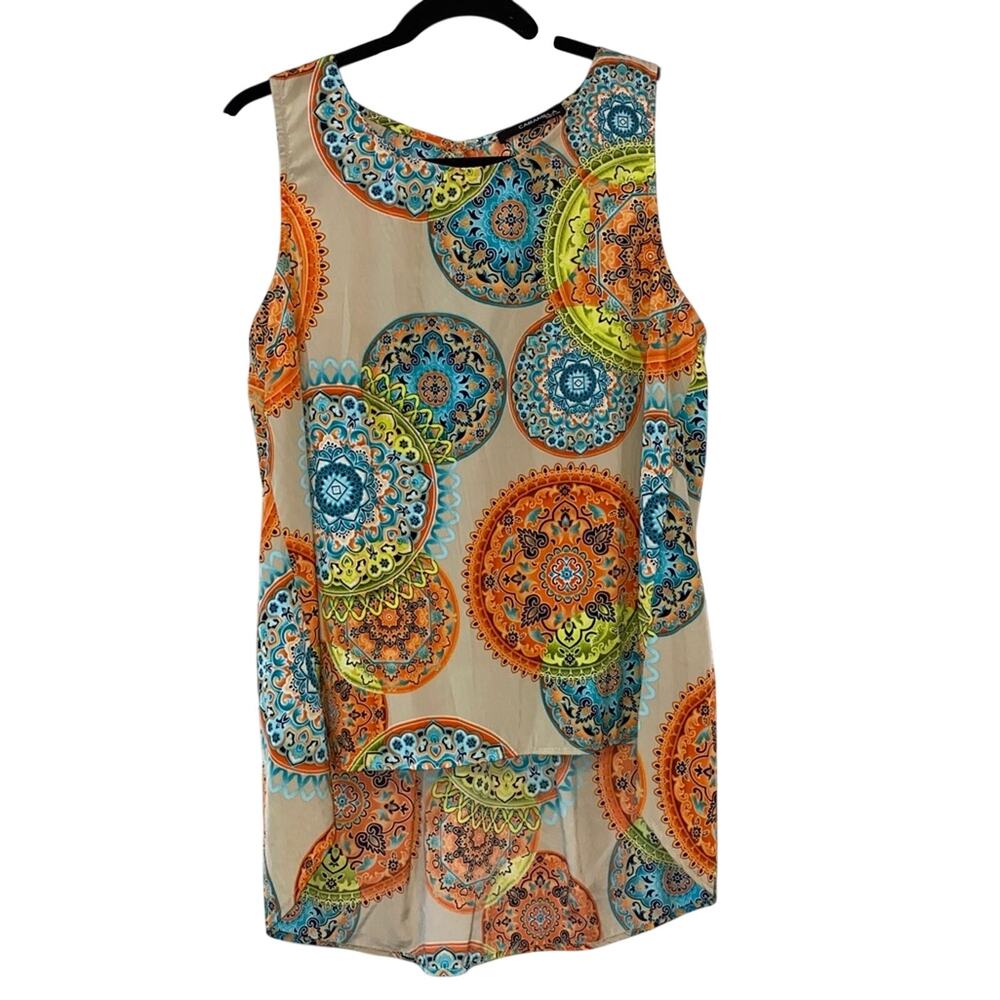 Caramela Medallion Print High Low Sleeveless Tunic Top Large